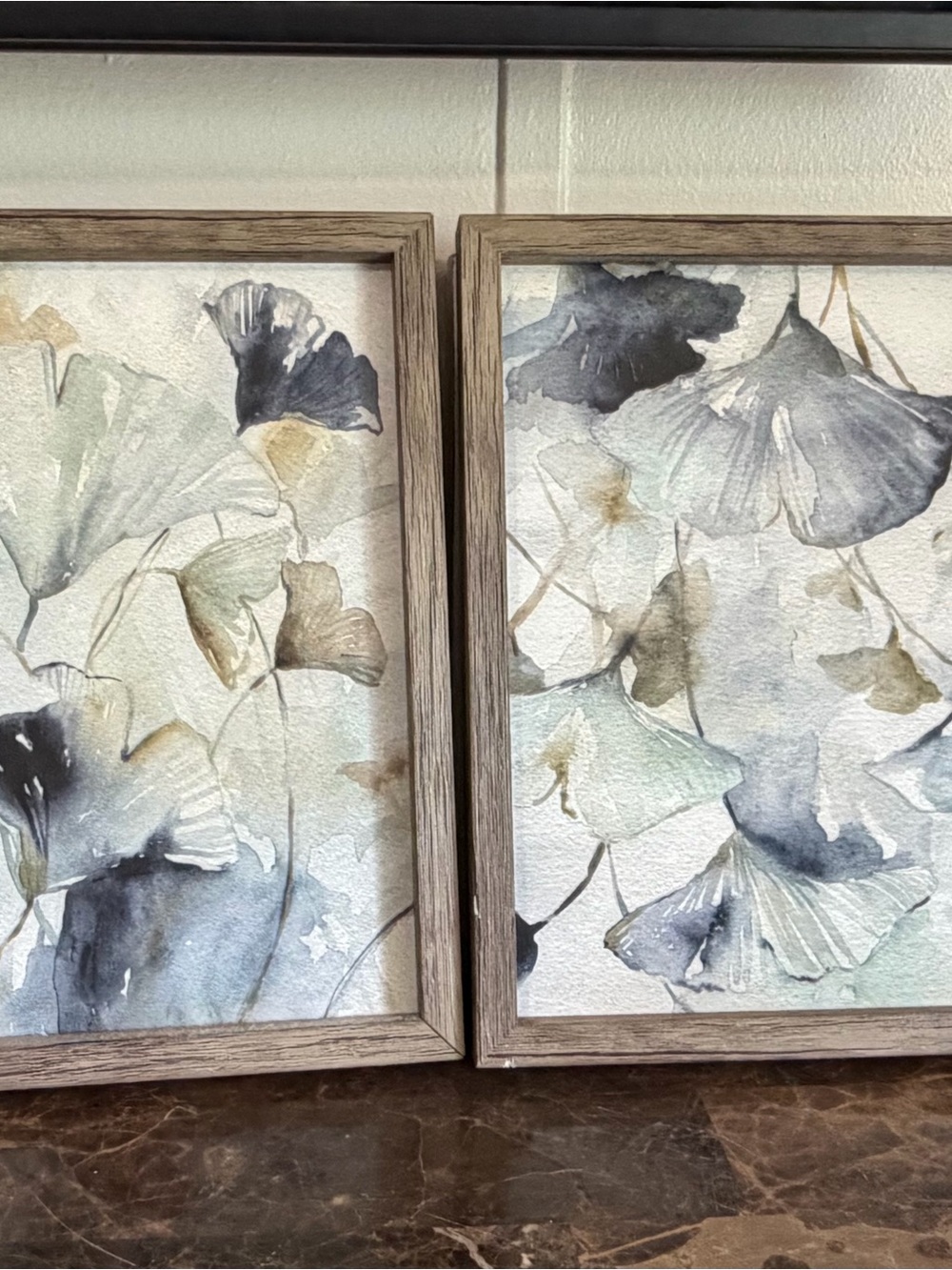 Four piece Framed Floral Wall Art Print in Blue and Green